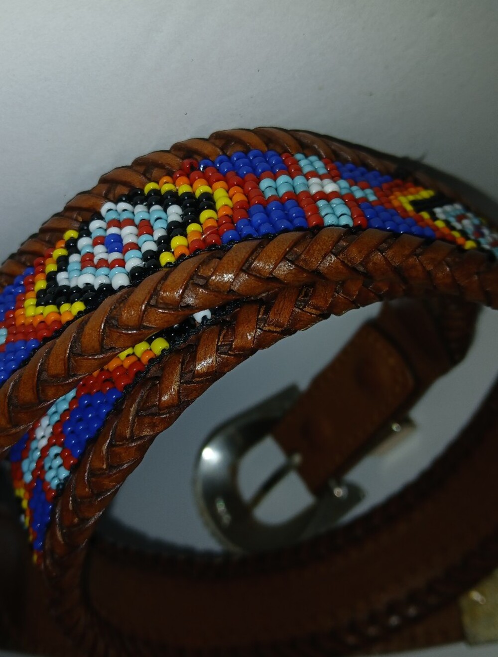 Vintage 1991 Southwestern Beaded Leather Belt Sz:30"